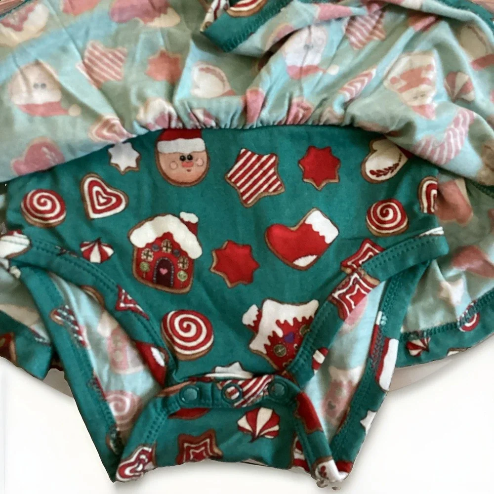 NWT Lori and Val Bamboo Cookie Soiree Holiday Bodysuit Dress 3-6 Months